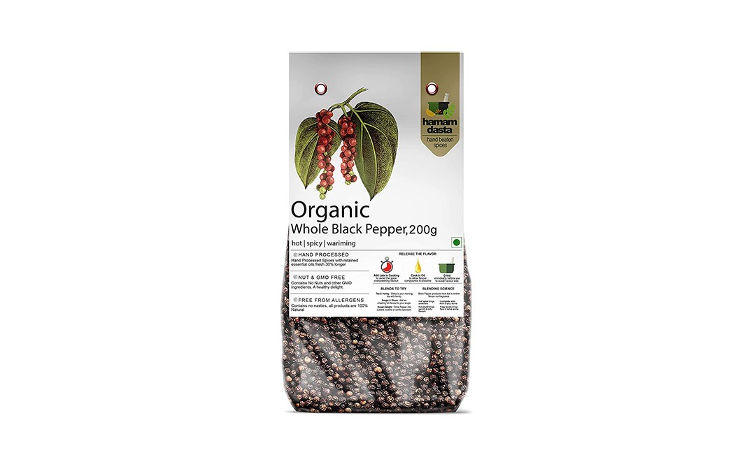 Hamam Dasta Organic Whole Black Pepper    Pack  200 grams